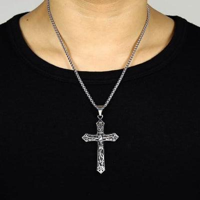 Indianstore4everyone Meta lBiker Jesus Crucifix Cross Religious INRI Cross With 24" Chain Jewelry Gift Pendant Necklace Chain Gift For Men Boys, youth large / 11-13, Zinc, No Gemstone