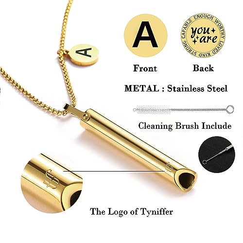 Breathing Necklace for Women and Men with Initial Pendant Anti Vape Metal Straw Breathwork Necklace Mindful Stress Breathing Necklace Fidget Jewelry for Quitting Smoking Anxiety Relief Items for Teens Gift