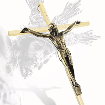 Crucifix Wall Cross, Metal Catholic Hanging Cross Wall Decor - 10 Inch, Shiny Gold