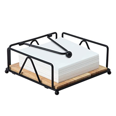Square Napkin Holder - Durable Table Napkin Holder with Weighted Arm, Metal Napkin Holder with Wooden Base, Farmhouse Napkin Holder for Table, Kitchen and Countertops (Black)