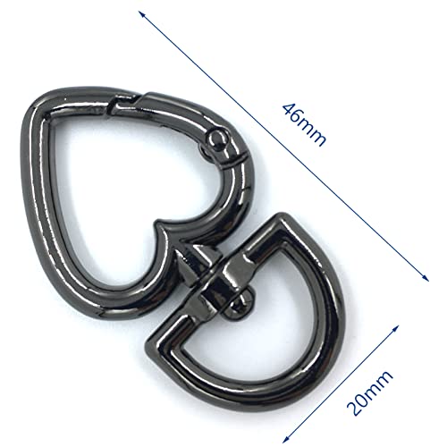 12 Pcs 3/4 Inch Outside Width Zinc Alloy Heart Shape Swivel Buckles Trigger Spring Keyring Buckle, Clasps Hooks Keychain Ring Buckles Shinning Swivel Snap Fashion Clips (Gunmetal)