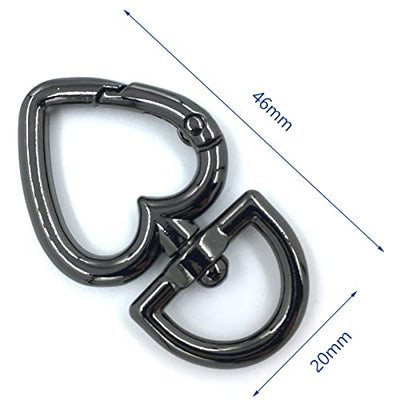 12 Pcs 3/4 Inch Outside Width Zinc Alloy Heart Shape Swivel Buckles Trigger Spring Keyring Buckle, Clasps Hooks Keychain Ring Buckles Shinning Swivel Snap Fashion Clips (Gunmetal)