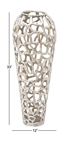 Deco 79 Benzara Metal Planter Upgrade The Decor Appeal of Short Spaces, silver, "12""l x 12""w x 33""h" (37665)