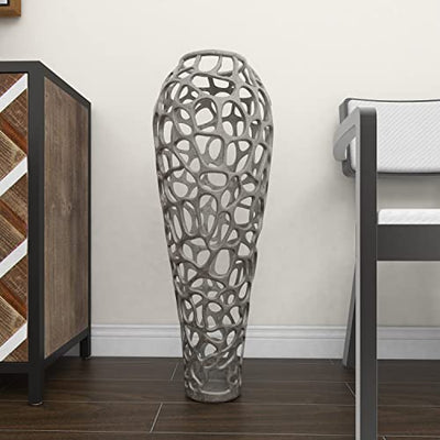 Deco 79 Benzara Metal Planter Upgrade The Decor Appeal of Short Spaces, silver, "12""l x 12""w x 33""h" (37665)