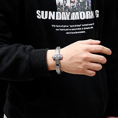 Cross Stainless Steel Bracelets Vintage Metal Bangle Heavy Mens Retro Punk Bracelets Cool Male Jewelry Armband (Silver, 8.66 Inches)