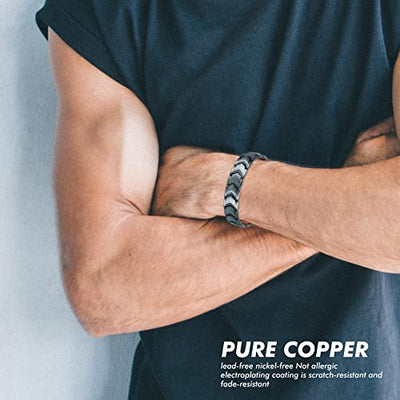 Copper Bracelets for Men - 99.99% Solid Pure Copper Magnetic Bracelets Double-Row Strong Magnets Adjustable (Silver Copper)