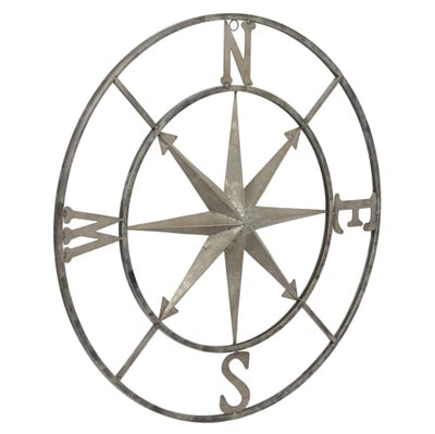 Creative Co-Op Metal Compass Wall Décor, Distressed Silver