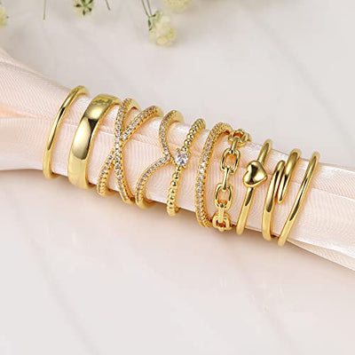 10 pcs dainty 14k gold rings