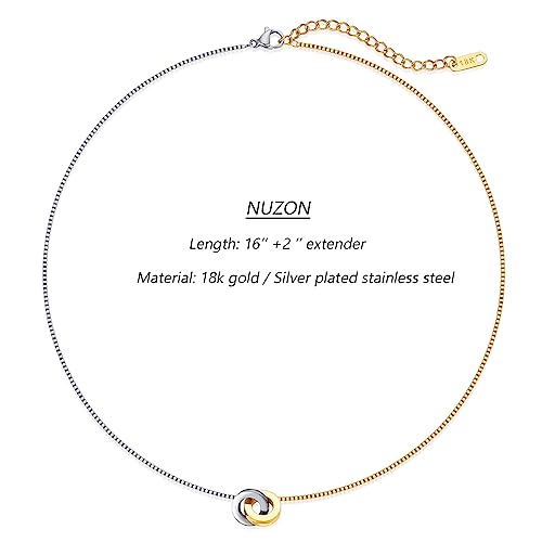 NUZON 2-Tone Interlocking | Sunburst Heart | CZ Evil Eye | Single Pear | Love Heart Pendant Necklace for Women 14K Gold Chain Necklace Protection Prayer Faith Jewelry Gift to Girls