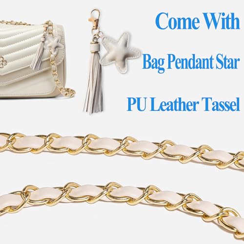 Purse Chain Strap with Leather Metal Chain, PU Leather Purse Chain Strap, Replacement for Shoulder, Crossbody Bag, Wallets Accessories 47.2"
