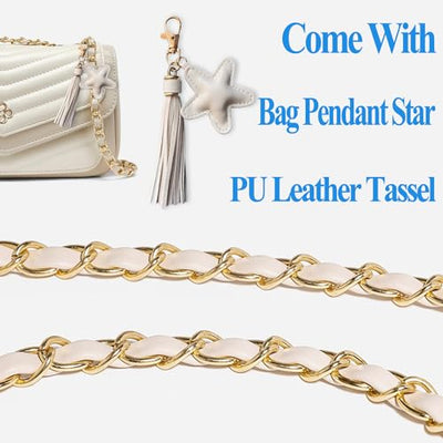 Purse Chain Strap with Leather Metal Chain, PU Leather Purse Chain Strap, Replacement for Shoulder, Crossbody Bag, Wallets Accessories 47.2"