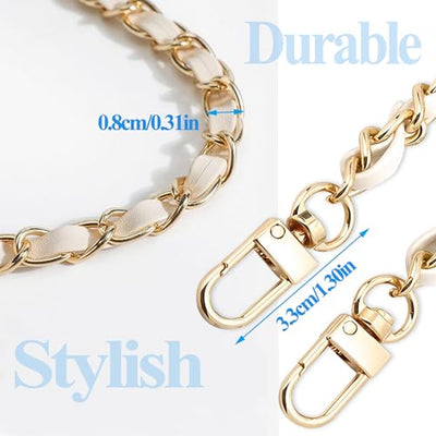 Purse Chain Strap with Leather Metal Chain, PU Leather Purse Chain Strap, Replacement for Shoulder, Crossbody Bag, Wallets Accessories 47.2"