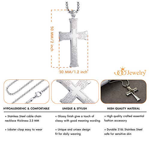 555Jewelry Inspirational Stainless Steel Cross Necklace for Men and Women 16-24" Chain