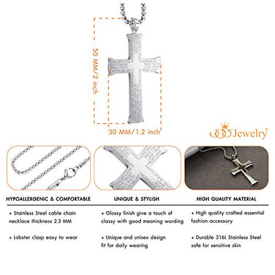 555Jewelry Inspirational Stainless Steel Cross Necklace for Men and Women 16-24" Chain