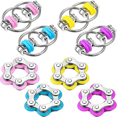 8 Pieces Fidget Toys Set Includes 4 Flippy Roller Chain and 4 Six Roller Bike Chain Toys for Adults and Teenagers in Learning Help (Purple, Pink, Yellow, Light Blue)