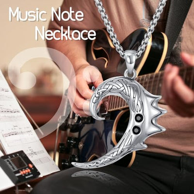 Guitar Pick Holder Necklace 925 Sterling Silver Abalone Music Note Necklace Celtic Knot Music Jewelry Birthday Gifts for Men Women Dad Boyfriend Guitar Players