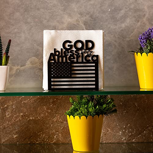 Black Metal Tabletop Napkin Holder - Modern Freestanding Tissue Dispenser Organizer - Dining Table Decorative Serviette Holder For Kitchen Restaurant Picnic Party (USA flag)