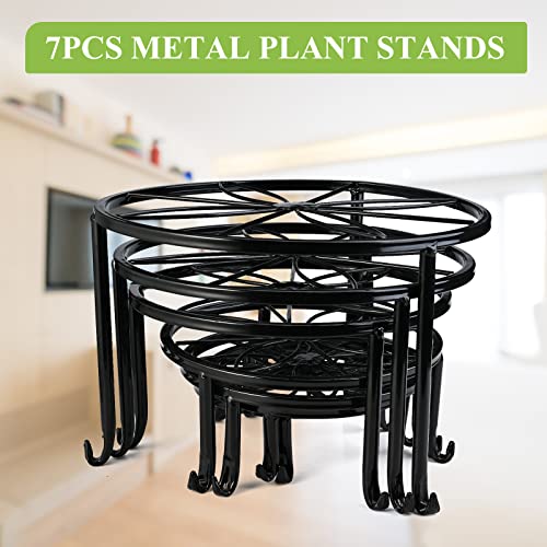 7-pack Metal Plant Stands, Plant Stand Outdoor Clearance, Anti-Rust Iron Flower Pot Stand Outdoor Indoor, Heavy Duty Black Plant Stand Indoor, Rustproof Metal Planter Container Round Supports