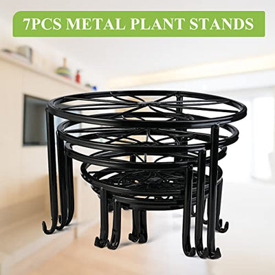 7-pack Metal Plant Stands, Plant Stand Outdoor Clearance, Anti-Rust Iron Flower Pot Stand Outdoor Indoor, Heavy Duty Black Plant Stand Indoor, Rustproof Metal Planter Container Round Supports