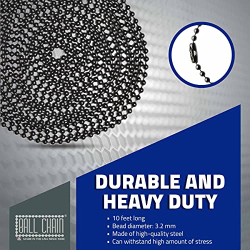 Number 6 Ball Chain with Gun Metal Finish - 10 Foot Long Bead Chain - 3.2 mm in Diameter - 10 Matching Connectors Included - Corrosion and Rust Resistant Bead Ball Chain