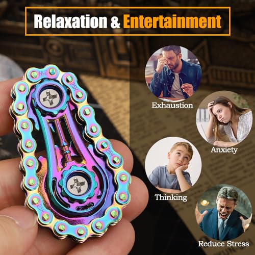 Gear Fidget Sprockets Hand Roller for Kids Adults, Cool Finger Fidget Spinner Chain Toys Metal Sensory Bike Chain EDC Novelty Toy Pack Pocket Size Gift Pirze for Anxiety Relieve Boredom Autism Rainbow