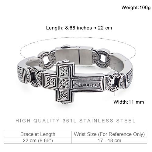 Cross Stainless Steel Bracelets Vintage Metal Bangle Heavy Mens Retro Punk Bracelets Cool Male Jewelry Armband (Silver, 8.66 Inches)