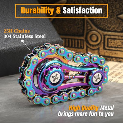 Gear Fidget Sprockets Hand Roller for Kids Adults, Cool Finger Fidget Spinner Chain Toys Metal Sensory Bike Chain EDC Novelty Toy Pack Pocket Size Gift Pirze for Anxiety Relieve Boredom Autism Rainbow