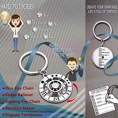 Stainless Steel Spinning Key Chain Fidget Key Ring Unique Gift Dice Gaming Stress Reliever Decision Maker Novelty Gift for Her Him