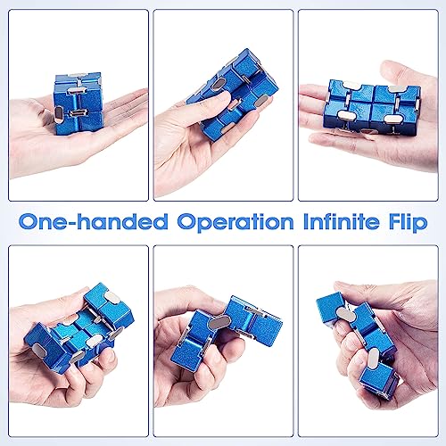 Fidget Cube, Zinc Aolly Metal Infinity Cube Fidget Desk Toy, Punk Style Design with Exquisite Case, Durable and Heavy Cool Gadgets, Adult Fidget Toys for Alleviate Stress and Anxiety(Blue)