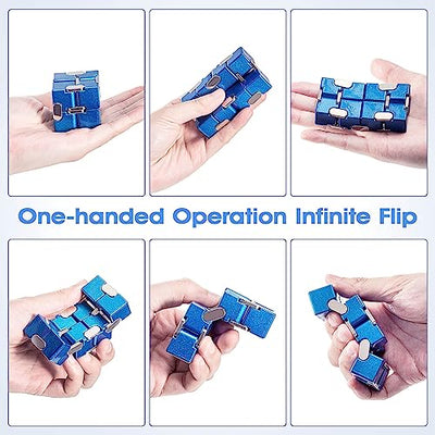 Fidget Cube, Zinc Aolly Metal Infinity Cube Fidget Desk Toy, Punk Style Design with Exquisite Case, Durable and Heavy Cool Gadgets, Adult Fidget Toys for Alleviate Stress and Anxiety(Blue)