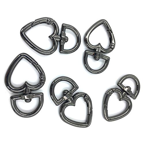 12 Pcs 3/4 Inch Outside Width Zinc Alloy Heart Shape Swivel Buckles Trigger Spring Keyring Buckle, Clasps Hooks Keychain Ring Buckles Shinning Swivel Snap Fashion Clips (Gunmetal)