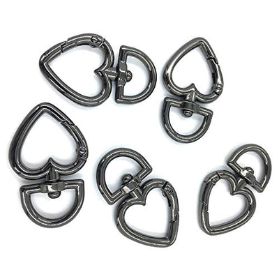 12 Pcs 3/4 Inch Outside Width Zinc Alloy Heart Shape Swivel Buckles Trigger Spring Keyring Buckle, Clasps Hooks Keychain Ring Buckles Shinning Swivel Snap Fashion Clips (Gunmetal)
