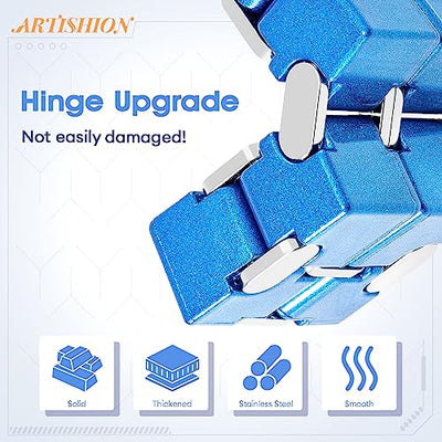 Fidget Cube, Zinc Aolly Metal Infinity Cube Fidget Desk Toy, Punk Style Design with Exquisite Case, Durable and Heavy Cool Gadgets, Adult Fidget Toys for Alleviate Stress and Anxiety(Blue)