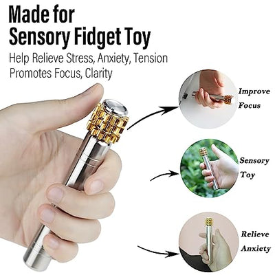 FREELOVE Gear Metal Fidget Spinner Toys for Adults, Small Mini Tiny Pocket Figette Gyro with Handle, Silent Bearing, Brass Copper Bike Chain Handheld Block, Anxiety ADHD Cool(Gears-Scepter, Silver)