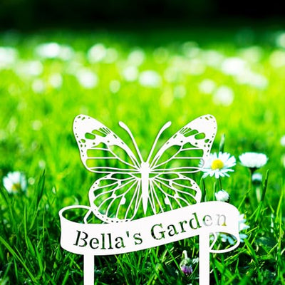 Custom Name Butterfly Sign, Personalized Butterfly Garden Sign with Stakes, Butterfly Garden Stake Metal Yard Art, Outdoor Metal Garden Sign, Customized Butterfly Garden Decor Sign