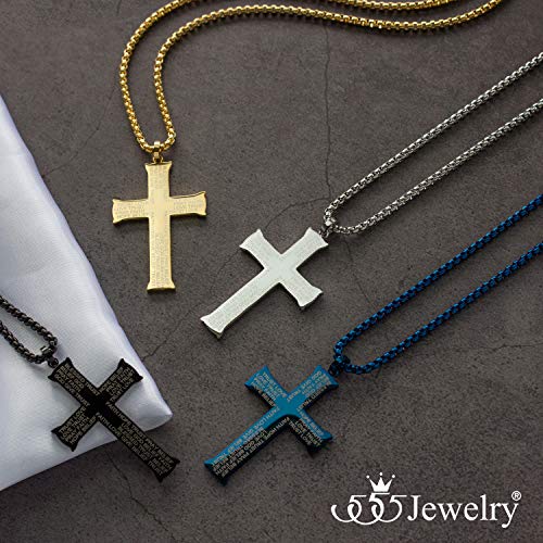 555Jewelry Inspirational Stainless Steel Cross Necklace for Men and Women 16-24" Chain