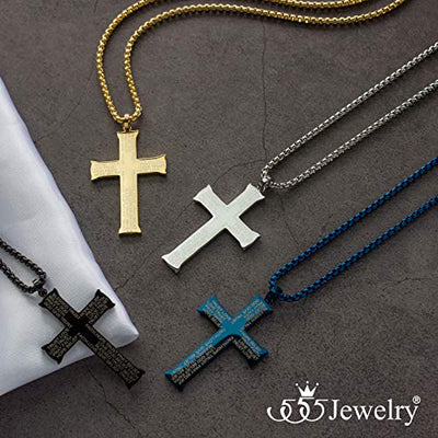 555Jewelry Inspirational Stainless Steel Cross Necklace for Men and Women 16-24" Chain