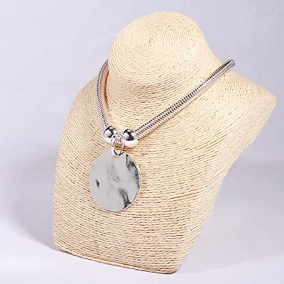 Silver Hammered Metal Statement Necklace Set with Lobster Clasp Closure, Disc Coin Necklace Circle Necklace Chunky Necklaces for Women New Unique Trendy Jewelry Valentines Day Gift