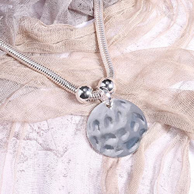Silver Hammered Metal Statement Necklace Set with Lobster Clasp Closure, Disc Coin Necklace Circle Necklace Chunky Necklaces for Women New Unique Trendy Jewelry Valentines Day Gift