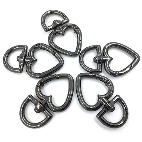 12 Pcs 3/4 Inch Outside Width Zinc Alloy Heart Shape Swivel Buckles Trigger Spring Keyring Buckle, Clasps Hooks Keychain Ring Buckles Shinning Swivel Snap Fashion Clips (Gunmetal)