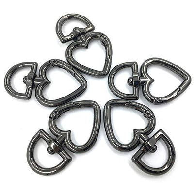 12 Pcs 3/4 Inch Outside Width Zinc Alloy Heart Shape Swivel Buckles Trigger Spring Keyring Buckle, Clasps Hooks Keychain Ring Buckles Shinning Swivel Snap Fashion Clips (Gunmetal)
