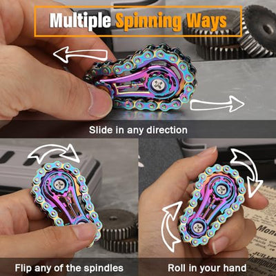 Gear Fidget Sprockets Hand Roller for Kids Adults, Cool Finger Fidget Spinner Chain Toys Metal Sensory Bike Chain EDC Novelty Toy Pack Pocket Size Gift Pirze for Anxiety Relieve Boredom Autism Rainbow