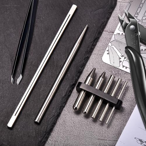 12 Metal Model Tool Kits Including 7 Metal Model Long Edge Bending Tools Tab Twisting Tool Cylinder Cone Shape Bend Assist 1 Clipper 4 Metal Tweezers for 3D DIY Metal Jigsaw Puzzles Assembly