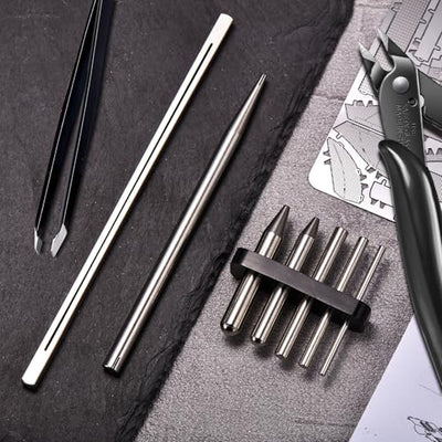 12 Metal Model Tool Kits Including 7 Metal Model Long Edge Bending Tools Tab Twisting Tool Cylinder Cone Shape Bend Assist 1 Clipper 4 Metal Tweezers for 3D DIY Metal Jigsaw Puzzles Assembly