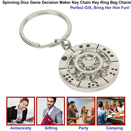 Stainless Steel Spinning Key Chain Fidget Key Ring Unique Gift Dice Gaming Stress Reliever Decision Maker Novelty Gift for Her Him