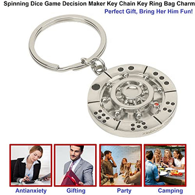 Stainless Steel Spinning Key Chain Fidget Key Ring Unique Gift Dice Gaming Stress Reliever Decision Maker Novelty Gift for Her Him
