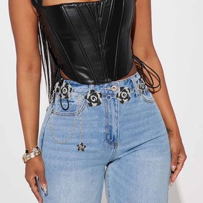 Metal Waist Chain Sliver Rhinestone Floral Belly Chain Belt Adjustable Pendant Body Chains Jewelry Accessories for Women and Girls