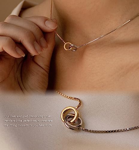 NUZON 2-Tone Interlocking | Sunburst Heart | CZ Evil Eye | Single Pear | Love Heart Pendant Necklace for Women 14K Gold Chain Necklace Protection Prayer Faith Jewelry Gift to Girls