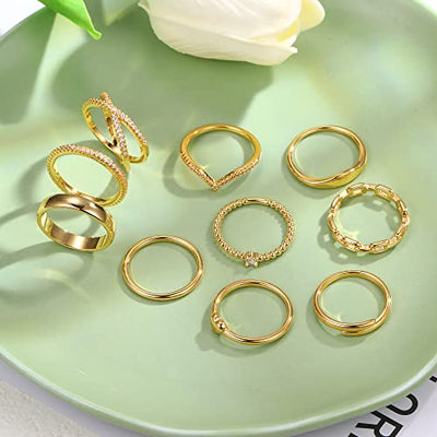 10 pcs dainty 14k gold rings