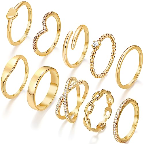 10 pcs dainty 14k gold rings